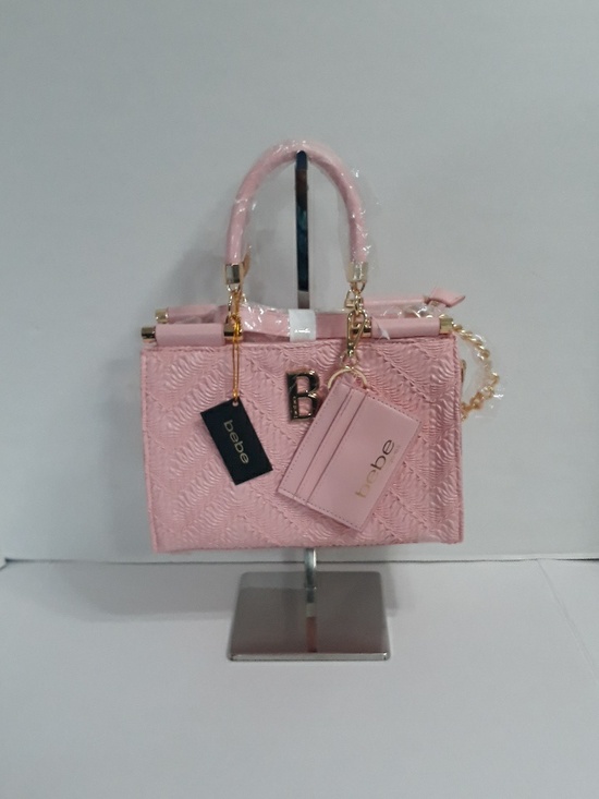 bebe Handbags - BEBE NOLA Pink Textured Satchel with Card Holder and Gold Accents *NWT*